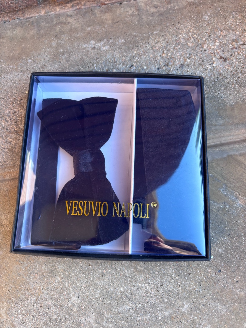 Vesuvio Napoli Men's Black Velvet Bow Tie and Pocket Square Set